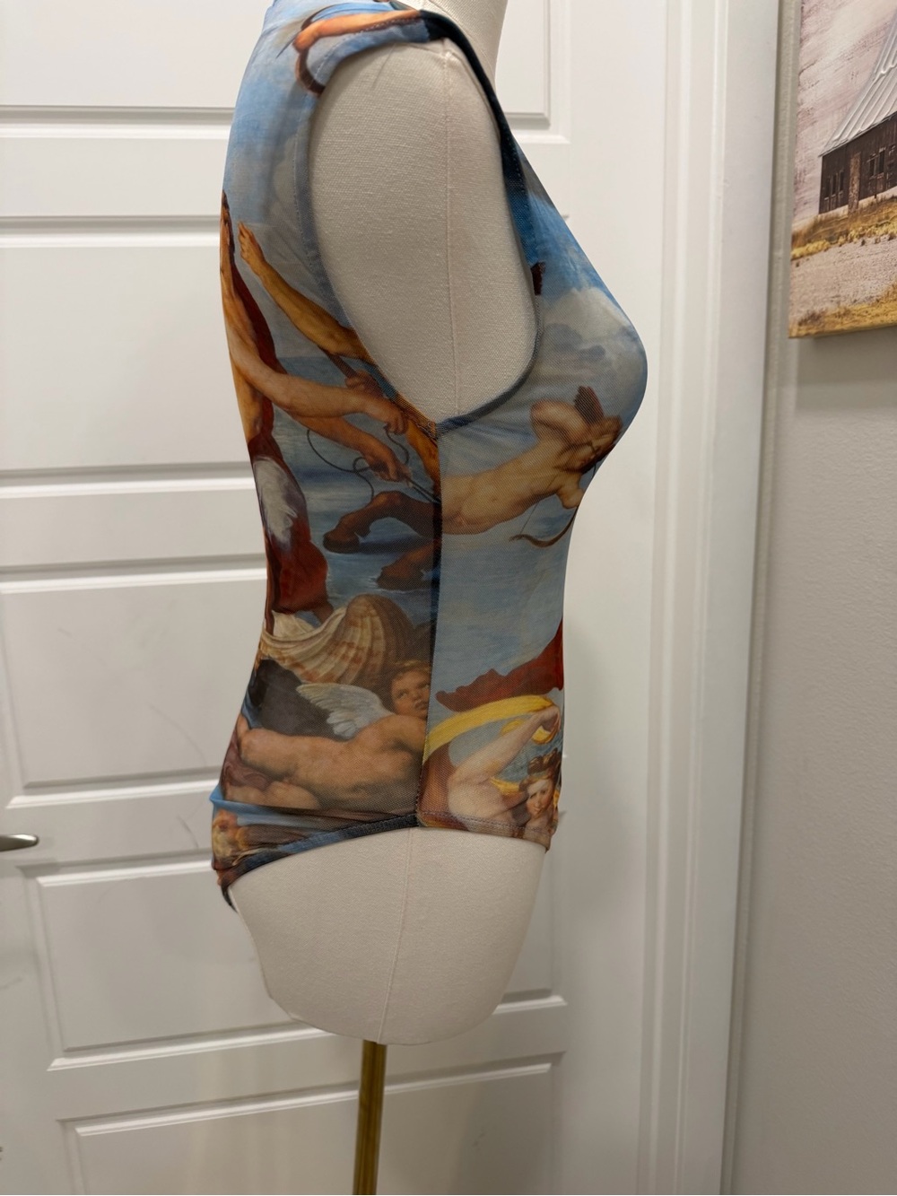 Zara Blue Triumph of Galatea Print Sleeveless Sheer Tank - Picture 5 of 8